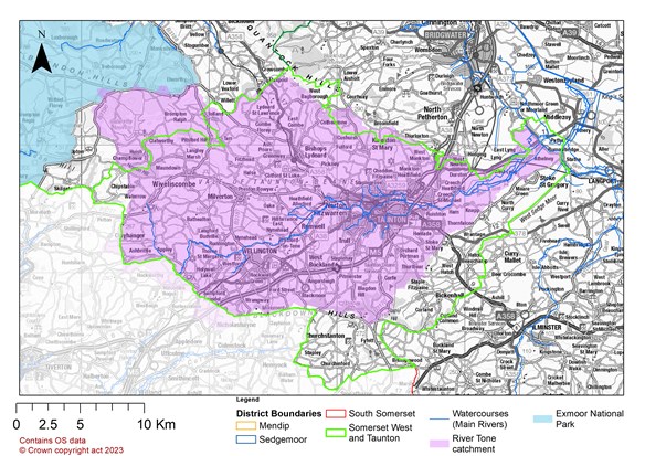 Map of the River Tone in Taunton and Somerset West District